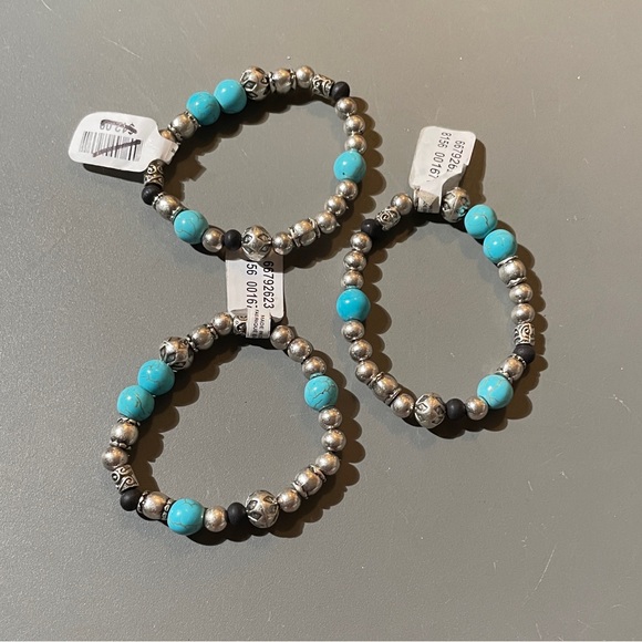 Free People Beaded Turquoise Silver-tone Stretch Bracelets, Lot of 3, NWT! - Picture 16 of 16